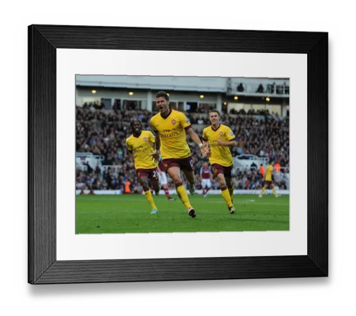Framed Print : Olivier Giroud's Goal Celebration with Gervinho and Aaron Ramsey (West Ham United vs Arsenal, 2012-13) Framed Print : Olivier Giroud's Goal Celebration with Gervinho and Aaron Ramsey (West Ham United vs Arsenal, 2012-13)