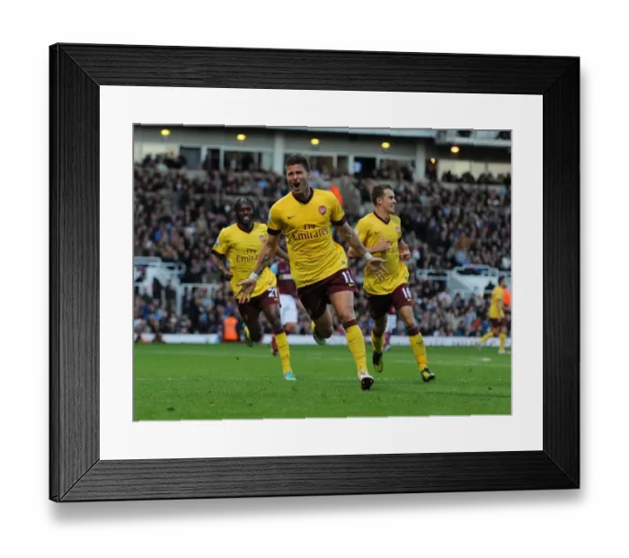Framed Print : Unforgettable Goal Celebration: Giroud, Gervinho, and Ramsey's Triumphant Moment at West Ham United (2012-13) Framed Print : Unforgettable Goal Celebration: Giroud, Gervinho, and Ramsey's Triumphant Moment at West Ham United (2012-13)