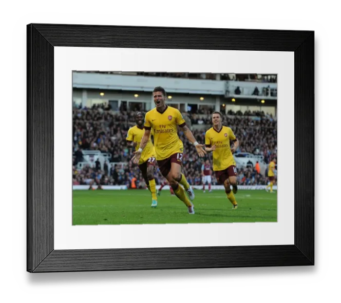 Framed Print : Olivier Giroud, Gervinho, and Aaron Ramsey Celebrate Goal: West Ham United vs. Arsenal (2012-13)