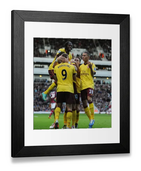 Framed Print : Celebrating a Goal: Olivier Giroud, Lukas Podolski, Aaron Ramsey, and Kieran Gibbs (West Ham United vs. Arsenal, 2012-13)