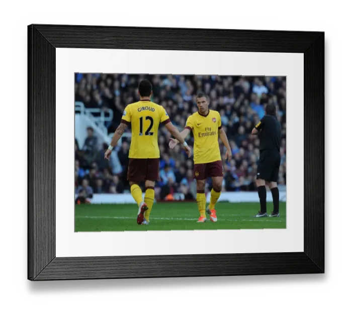 Framed Print : Arsenal's Podolski and Giroud in Action against West Ham United (2012-13)