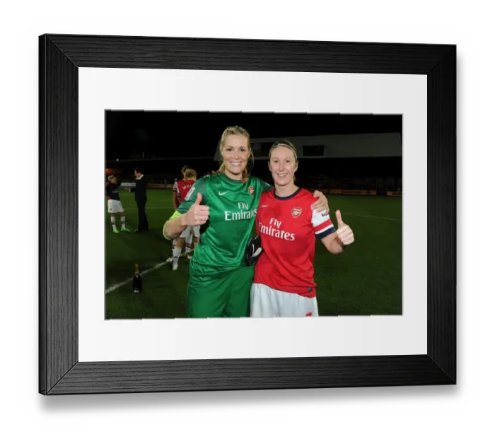 Framed Print : Emma Byrne and Ciara Grant (Arsenal) celebrates after the match. Arsenal Ladies 1: 0 Birmingham City