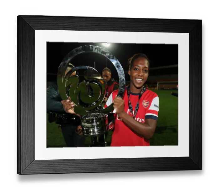 Framed Print : Danielle Carter Lifts the FA WSL Continental Cup with Arsenal Ladies FC after Victory over Birmingham City