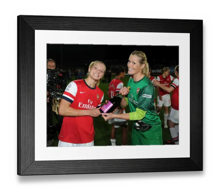 Framed Print : Katie Chapman and Emma Byrne (Arsenal) celebrate after the match. Arsenal Ladies 1