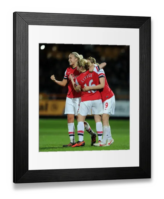 Framed Print : Arsenal Ladies FC: Triumphant Celebration of FA WSL Continental Cup Victory - Steph Houghton, Ellen White, and Kim Little