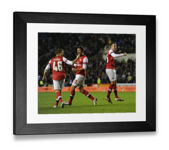 Framed Print : Arsenal's Celebration: Reading v Arsenal, Capital One Cup 2012-13 - Olivier Giroud, Thomas Eisfeld, and Carl Jenkinson Framed Print : Arsenal's Celebration: Reading v Arsenal, Capital One Cup 2012-13 - Olivier Giroud, Thomas Eisfeld, and Carl Jenkinson
