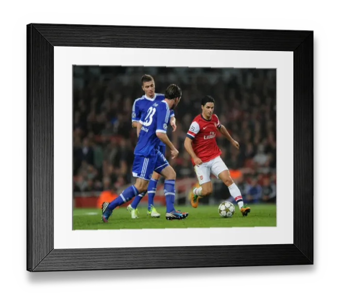 Framed Print : Mikel Arteta (Arsenal) Christian Fuchs and Roman Neustadter (Schalke). Arsenal 0: 2 Schalke 04