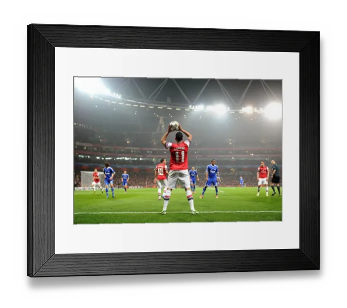 Framed Print : Andre Santos Throws In for Arsenal Against Schalke 04, UEFA Champions League 2012