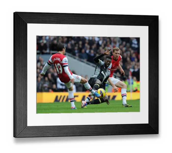 Framed Print : Red Card Drama: Cazorla Fouls Adebayor, Mertesacker Reacts as Spurs Striker is Sent Off (Arsenal vs. Tottenham, 2012-13)