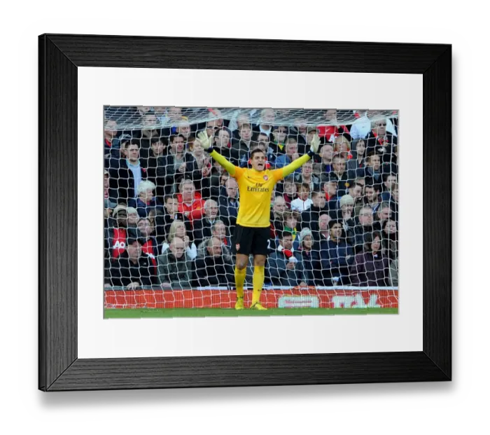 Framed Print : Vito Mannone Faces Manchester United: Arsenal vs. Manchester United, Premier League 2012-13