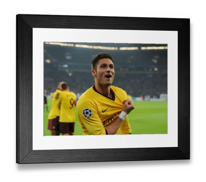 Framed Print : Olivier Giroud's Brace: Arsenal's Win Against Schalke 04 in UEFA Champions League 2012-13