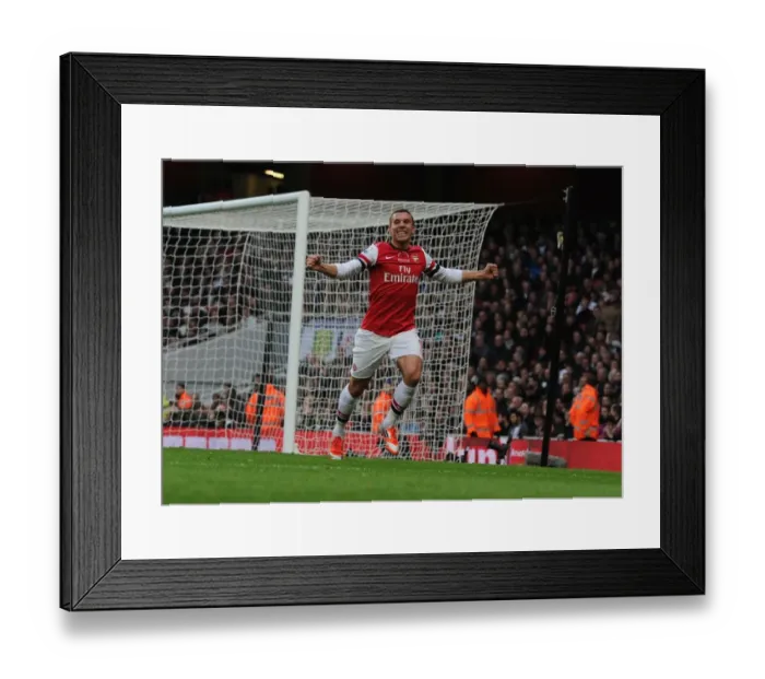 Framed Print : Lukas Podolski Scores the Second Goal: Arsenal vs. Fulham, Premier League 2012-13 Framed Print : Lukas Podolski Scores the Second Goal: Arsenal vs. Fulham, Premier League 2012-13