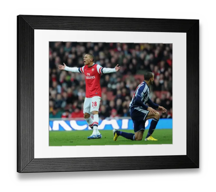 Framed Print : Controversial Clash: Kieran Gibbs and Peter Odemwinge's Altercation at Arsenal vs. West Bromwich Albion, Premier League, 2012