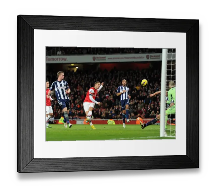 Framed Print : Lukas Podolski's Missed Goal: Arsenal vs. West Bromwich Albion (2012-13)