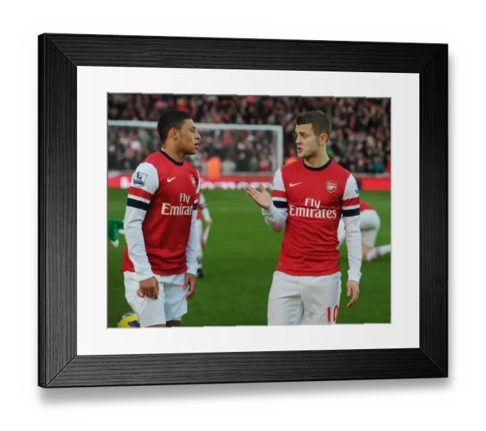 Framed Print : Arsenal's Jack Wilshere and Alex Oxlade-Chamberlain Before Arsenal v West Bromwich Albion, 2012-13 Premier League