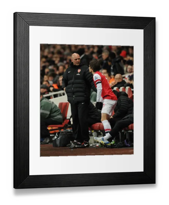 Framed Print : Arsenal: Steve Bould Coaches Rosicky on the Sidelines during Arsenal vs Swansea (2012-13) Framed Print : Arsenal: Steve Bould Coaches Rosicky on the Sidelines during Arsenal vs Swansea (2012-13)