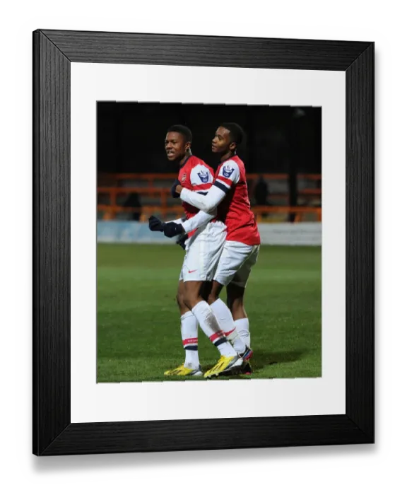 Framed Print : Ansah and Akpom Celebrate Arsenal's Second Goal Against Athletico Bilbao U19 in NextGen Series