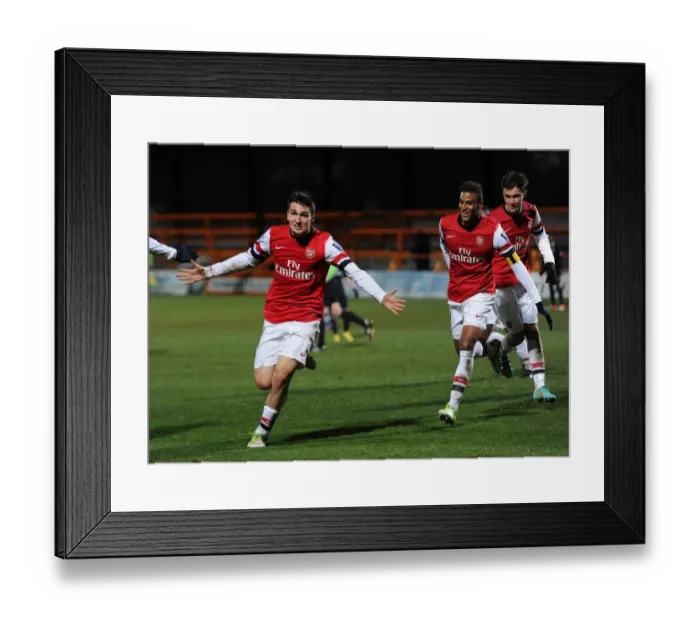 Framed Print : Arsenal U19 Trio Celebrate Goals Against Athletico Bilbao U19 in NextGen Series Framed Print : Arsenal U19 Trio Celebrate Goals Against Athletico Bilbao U19 in NextGen Series