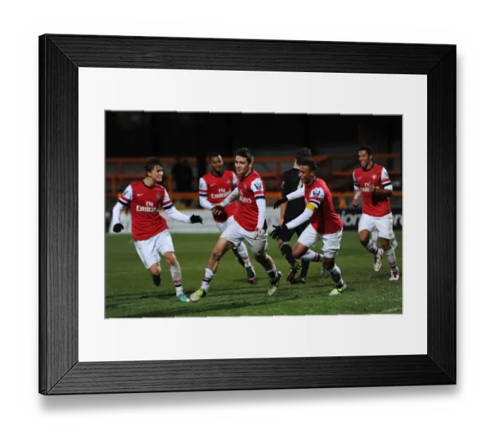 Framed Print : Arsenal U19 Trio: Toral, Angha, Olsson Celebrate Goals Against Athletico Bilbao in NextGen Series