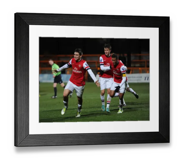 Framed Print : Arsenal U19 Trio: Toral, Angha, Olsson Celebrate Goals vs. Athletico Bilbao