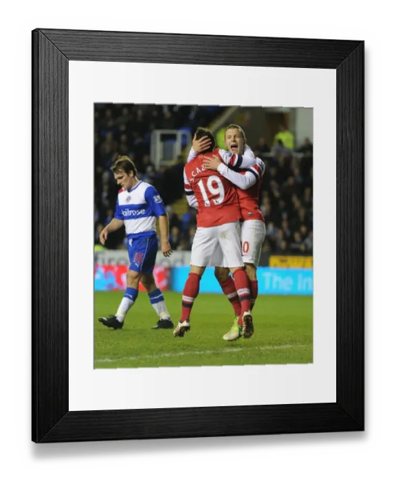 Framed Print : Cazorla and Wilshere Celebrate Arsenal's Fourth Goal Against Reading (2012-13) Framed Print : Cazorla and Wilshere Celebrate Arsenal's Fourth Goal Against Reading (2012-13)