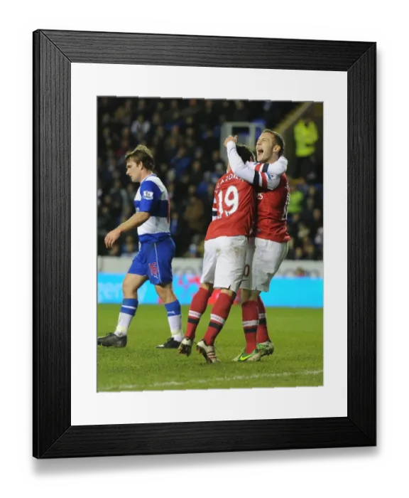 Framed Print : Santi Cazorla and Jack Wilshere Celebrate Goals Against Reading, Jimmy Kebe Looks On (2012-13)