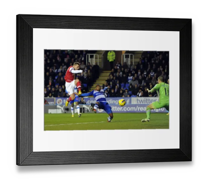 Framed Print : Lukas Podolski Scores First Goal Past Adam Federici: Reading vs. Arsenal, 2012-13