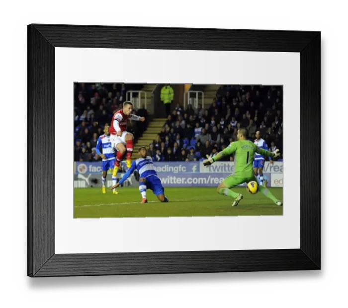 Framed Print : Lukas Podolski Scores First Arsenal Goal Against Reading's Adam Federici
