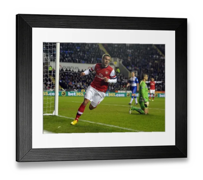 Framed Print : Lukas Podolski Scores First Goal for Arsenal Against Reading, 2012-13 Season