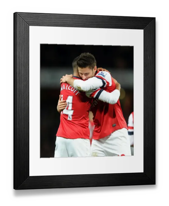 Framed Print : Olivier Giroud celebrates scoring his 1st goal for Arsenal with Theo Walcott. Arsenal 7 Framed Print : Olivier Giroud celebrates scoring his 1st goal for Arsenal with Theo Walcott. Arsenal 7