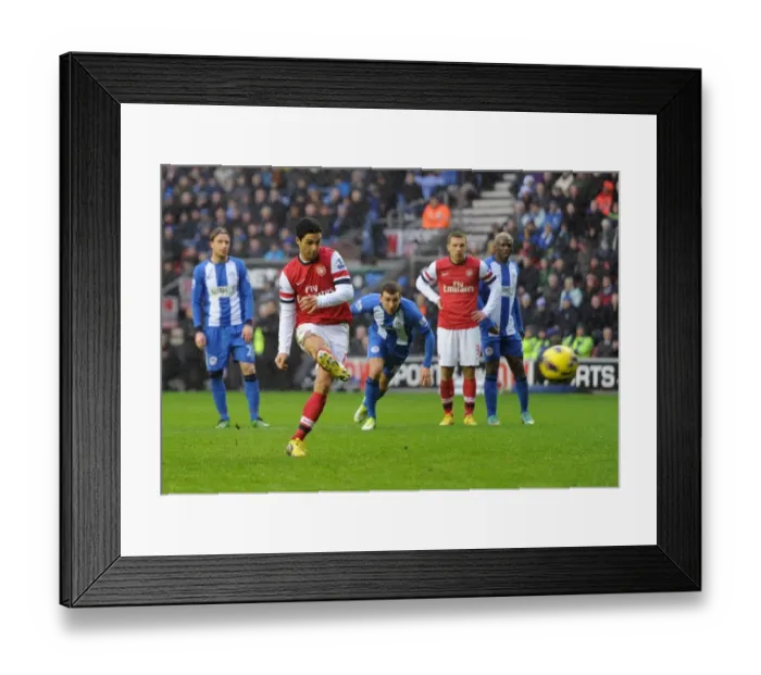 Framed Print : Mikel Arteta Scores Penalty for Arsenal against Wigan Athletic (2012-13) Framed Print : Mikel Arteta Scores Penalty for Arsenal against Wigan Athletic (2012-13)