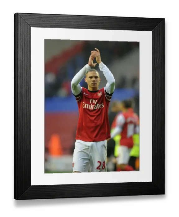 Framed Print : Arsenal's Kieran Gibbs Celebrates with Fans after Wigan Victory