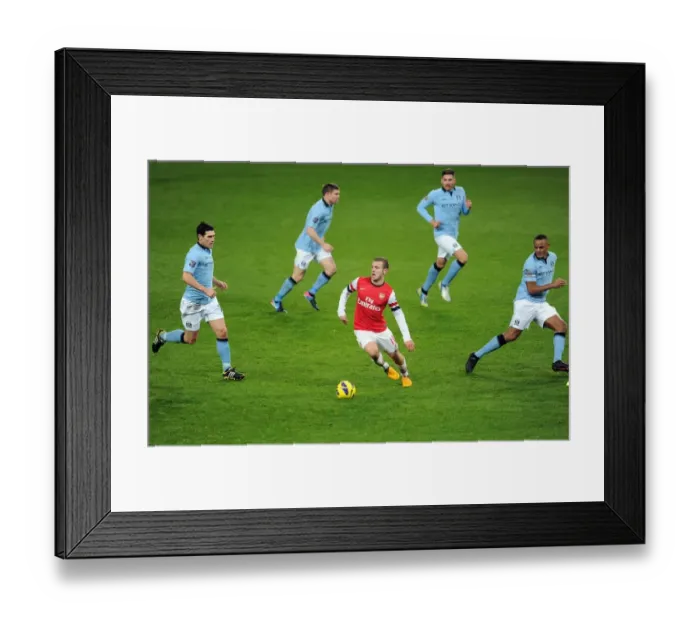 Framed Print : Arsenal's Jack Wilshere Faces Manchester City's Midfield Trio: Gareth Barry, James Milner, Javi Garcia