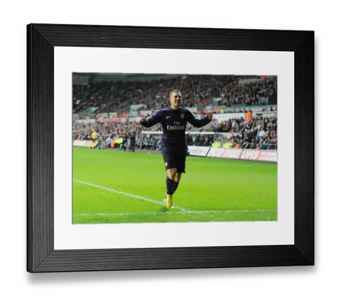 Framed Print : Lukas Podolski Scores Upset FA Cup Goal for Arsenal at Swansea