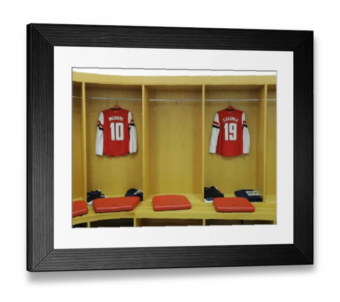 Framed Print : Arsenal FC: Jack Wilshere and Santi Cazorla's Empty Changing Room Gear - Arsenal v Swansea FA Cup Replay (2013) Framed Print : Arsenal FC: Jack Wilshere and Santi Cazorla's Empty Changing Room Gear - Arsenal v Swansea FA Cup Replay (2013)
