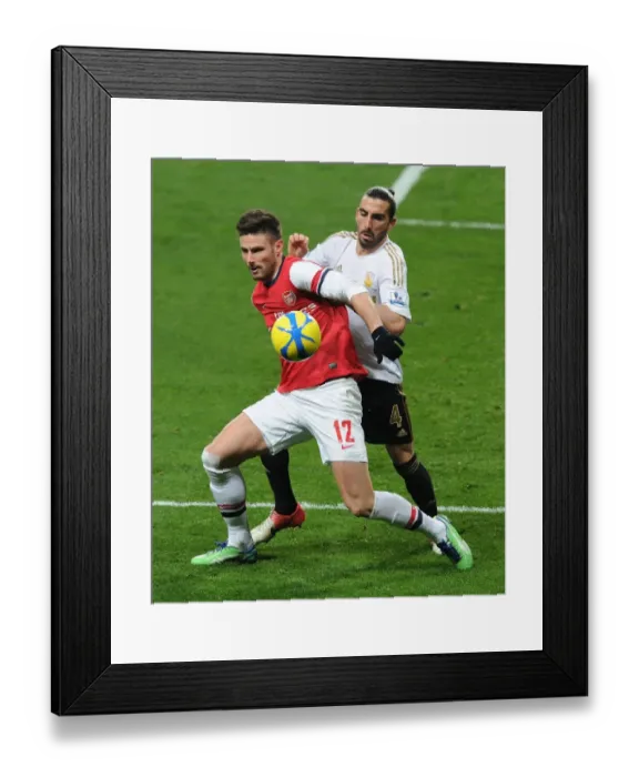 Framed Print : Arsenal's Olivier Giroud Clashes with Swansea's Chico Flores in FA Cup Third Round Replay