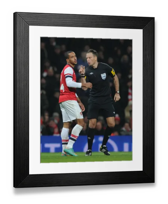 Framed Print : Theo Walcott's Dispute with Ref Mark Clattenberg: Arsenal vs Swansea FA Cup Replay Framed Print : Theo Walcott's Dispute with Ref Mark Clattenberg: Arsenal vs Swansea FA Cup Replay