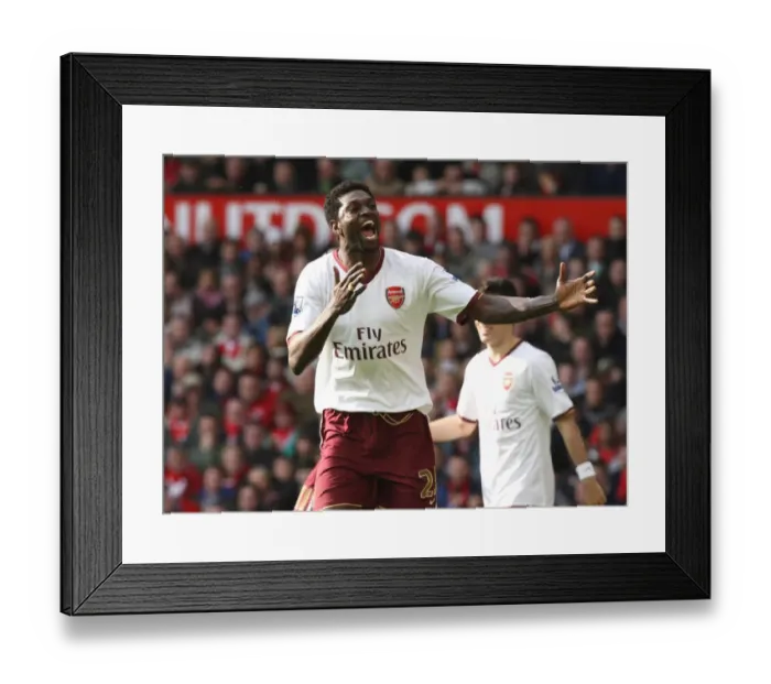 Framed Print : Adebayor's Thrilling Goal: Arsenal's 2:1 Comeback at Old Trafford, 2008