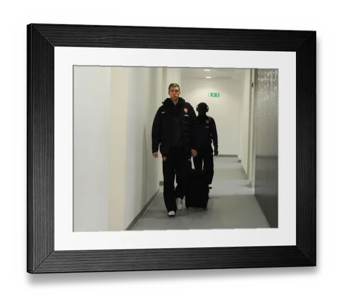 Framed Print : Per Mertesacker: Arsenal's Focused Defender Gears Up for Arsenal vs West Ham United, Premier League 2012-13