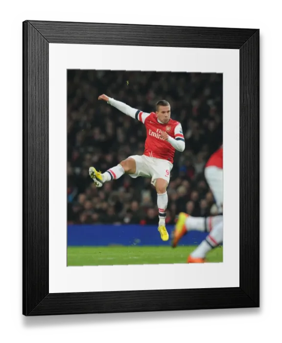 Framed Print : Lukas Podolski Scores First Arsenal Goal Against West Ham United (2013)
