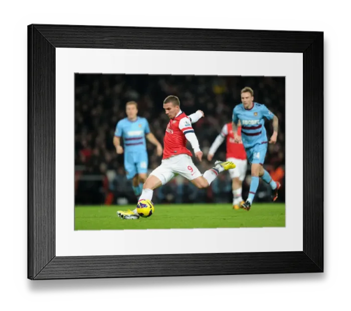 Framed Print : Lukas Podolski Scores First Goal: Arsenal vs. West Ham United, Premier League 2012-13