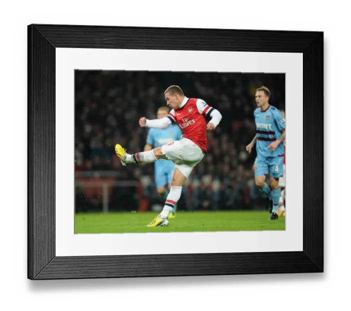 Framed Print : Lukas Podolski Scores First Arsenal Goal: Arsenal vs. West Ham United, Premier League 2012-13