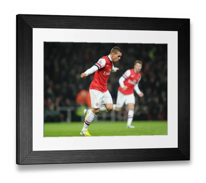 Framed Print : Lukas Podolski Scores First Arsenal Goal: Arsenal vs West Ham United, Premier League 2012-13