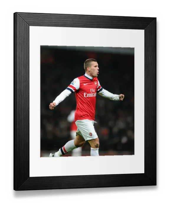 Framed Print : Lukas Podolski Scores First Goal for Arsenal: Arsenal 1-0 West Ham United, Premier League 2012-13