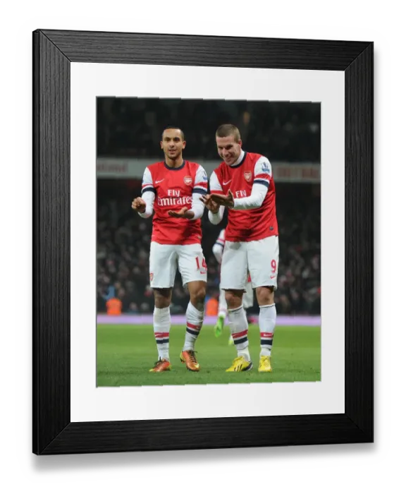 Framed Print : Fourth Goal Celebration: Theo Walcott and Lukas Podolski (Arsenal vs. West Ham United, 2012-13) Framed Print : Fourth Goal Celebration: Theo Walcott and Lukas Podolski (Arsenal vs. West Ham United, 2012-13)