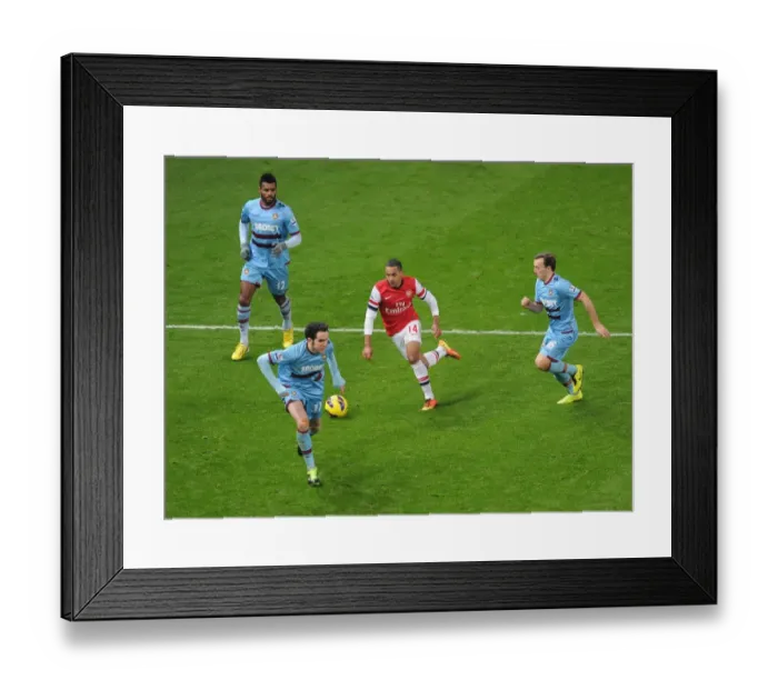 Framed Print : Theo Walcott (Arsenal) Ricardo Vaz te, Mark Noble and Joey O Brien (West Ham). Arsenal 5