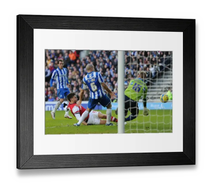 Framed Print : Olivier Giroud Scores Dramatic FA Cup Goal Past Casper Ankergren and Adam El-Abd of Brighton & Hove Albion