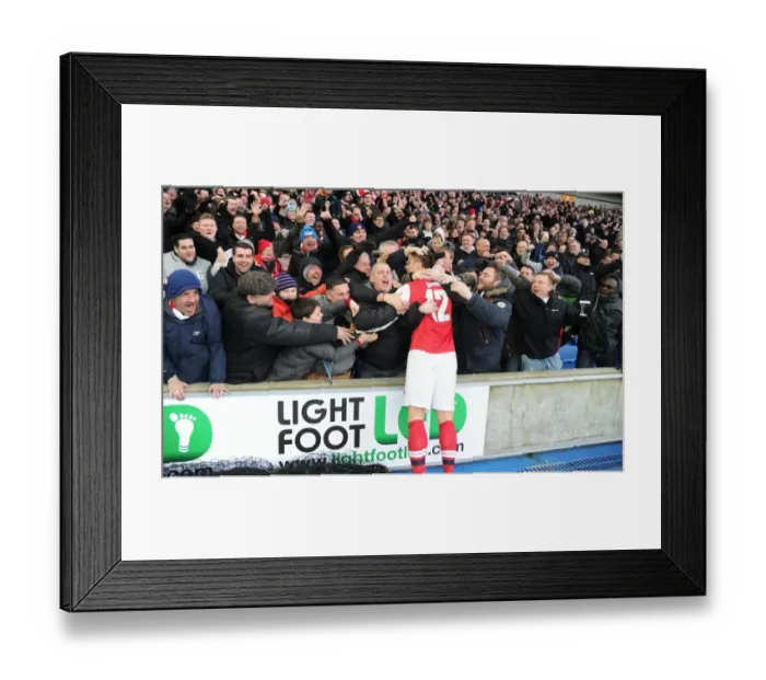 Framed Print : Olivier Giroud Scores Second Goal, Arsenal Fans Celebrate in FA Cup Match against Brighton & Hove Albion
