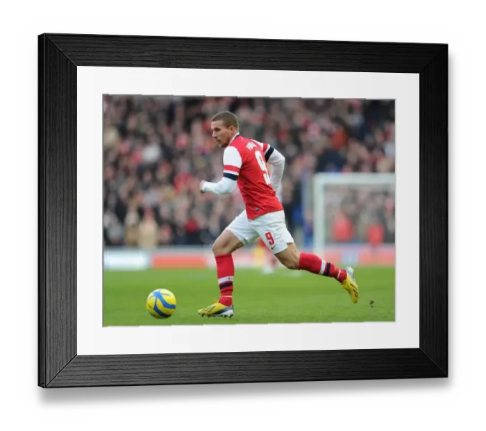 Framed Print : Lukas Podolski (Arsenal). Brighton & Hove Albion 2: 3 Arsenal. FA Cup 4th Round. The AMEX Stadium