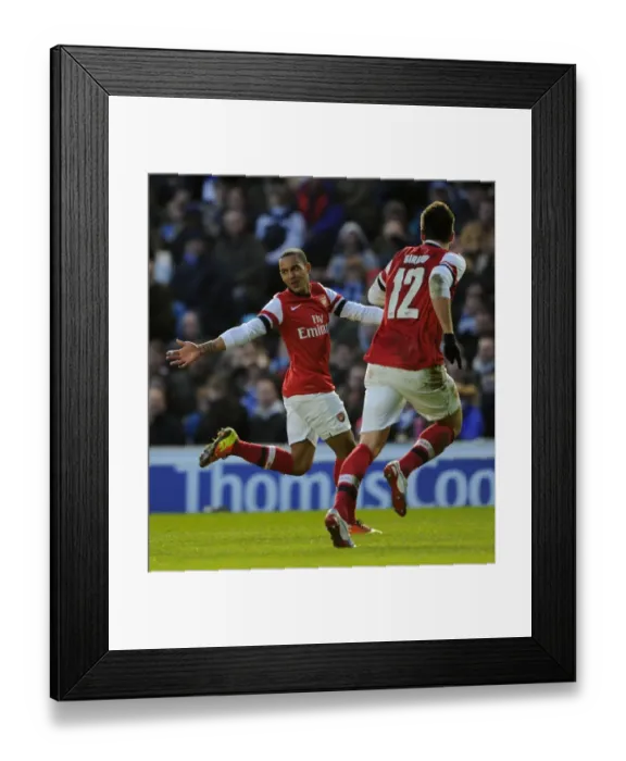 Framed Print : Theo Walcott and Olivier Giroud Celebrate Goals: Brighton & Hove Albion vs. Arsenal, FA Cup 2012-13